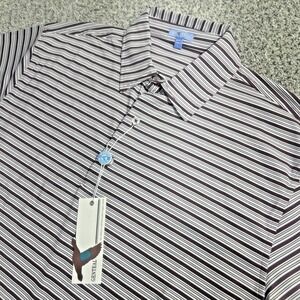 NWT GenTeal McKinley Stripe Polo Men's Large Cabernet Marroon White Gray